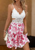 New Hollow Ruffled V-neck Splicing Suspender Dress